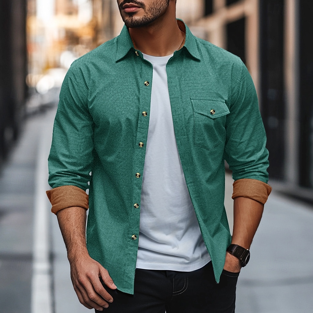 Herren Hemd Flanelljacke Flanell Hemden Knopfhemd Cargo-Shirt Feste Farbe Outdoor Arbeit Schwarz Weiß Hellgrün Wein Langarm Umlegekragen Frühling & Herbst Bekleidung Farbblock 2026 - $28.99 –P12