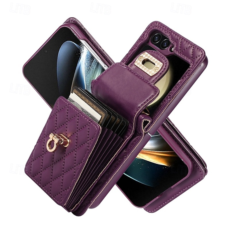 טלפון מגן עבור Z Flip 6 Z Flip 5 Z Flip 4 Z Flip 3 כיסוי אחורי עם שרוך חריץ לכרטיס עמיד בזעזועים רטרו TPU עור PU 2025 - $27.99 –P1