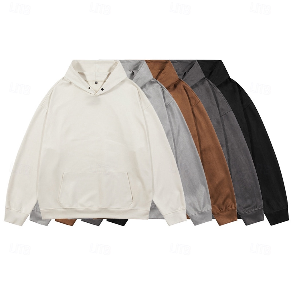hanorac pentru bărbați din piele de căprioară artificială, hanorac, sport de lucru simplu  & în aer liber casual streetwear de bază casual de primăvară  & toamnă inter-sezoane îmbrăcăminte 2025 - $28.99 –P3