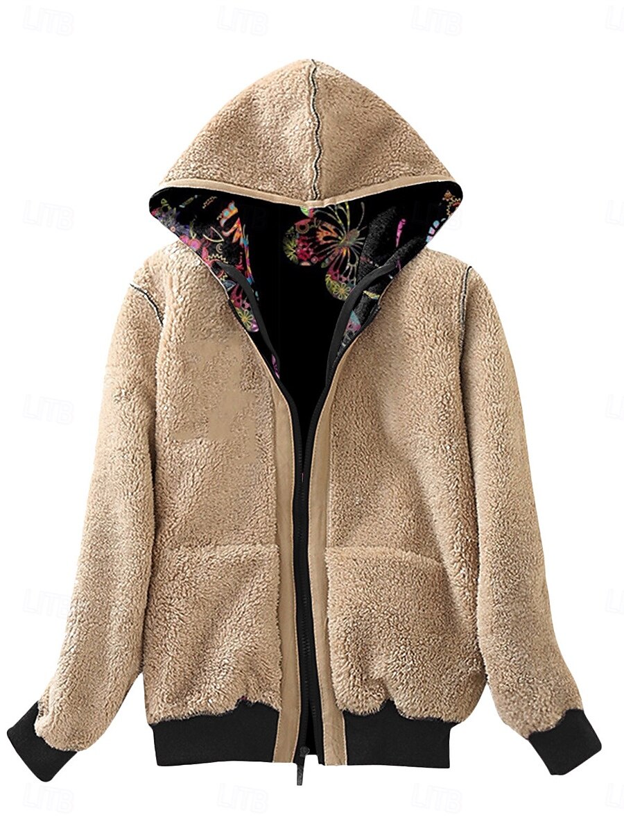 Femme Veste Polaire Manteau en peluche Veste à capuche Chaud Respirable Zippé Poche Doublé en Polaire Décontractées Papillon Vacances Plein Air Usage quotidien Sortie fermeture Éclair Normal Sweat de 2025 ? $32.99 –P3