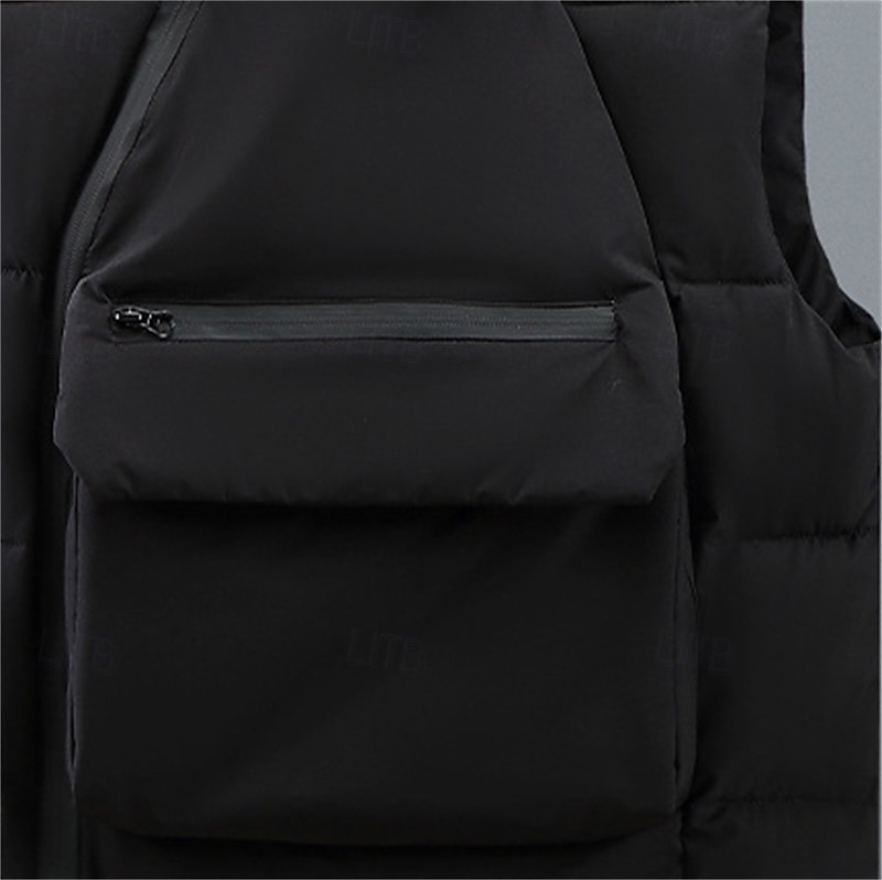 Herr Pufferväst Dagligen Ledigt Vår & Höst Ficka Polyester Bekväm Ensfärgat Pullover Normal Svart Grå Väst 2025 - $38.99 –P7