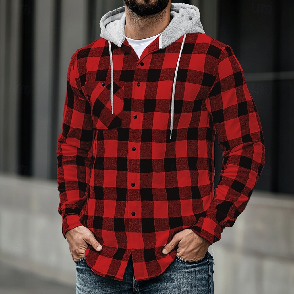 Ανδρικά Casual πουκάμισο Φανέλα πουκάμισο Πουκάμισο χοντρό Φανελένιο μπουφάν Καρό Αθλήματα & Ύπαιθρος Δρόμος Μαύρο Ρουμπίνι Θαλασσί Βυσσινί Μακρυμάνικο Με Κουκούλα Χειμώνας Άνοιξη & Χειμώνας Ρούχα 2026 - $29.99 –P10