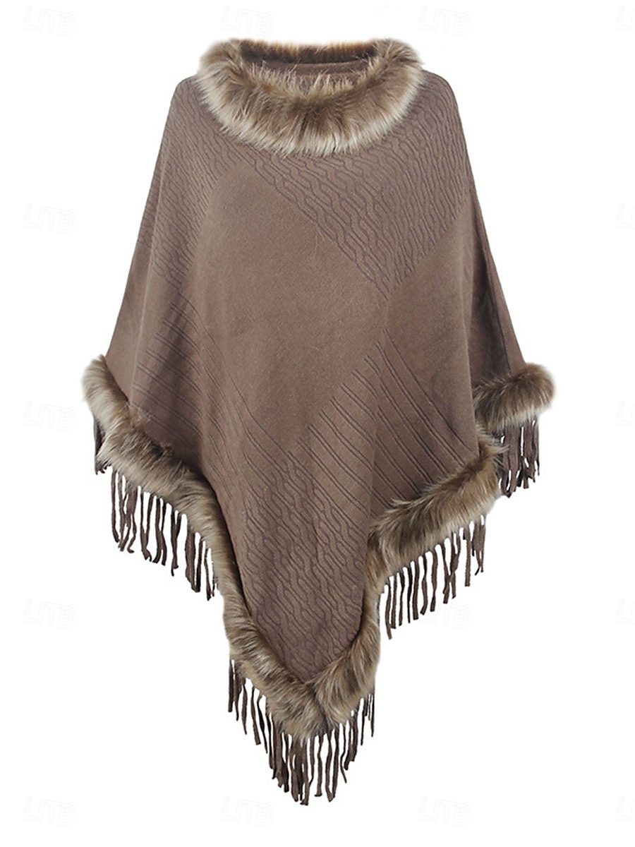 Cape / Capes Femme Extérieur Plein Air Usage quotidien mode Décontractées Franges Garniture en fausse fourrure Normal Manteau Rouge Abricot Café Automne Hiver Pullover Mao Standard Taille unique de 2025 ? $29.99 –P4