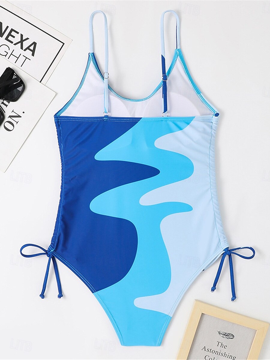 Dam Badkläder En bit Monokini Baddräkt Öppen rygg Magkontroll Hög midja Smal Semester Standkläder Färgblock U-hals Ärmlös Baddräkter 2025 - $29.99 –P5