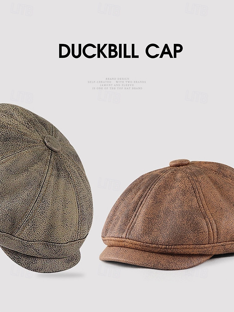 Men's Vintage Newsboy Cap – Stylish Faux Leather Look Flat Cap for Casual or Formal Wear, Available in Multiple Colors 2025 - $18.99 –P2
