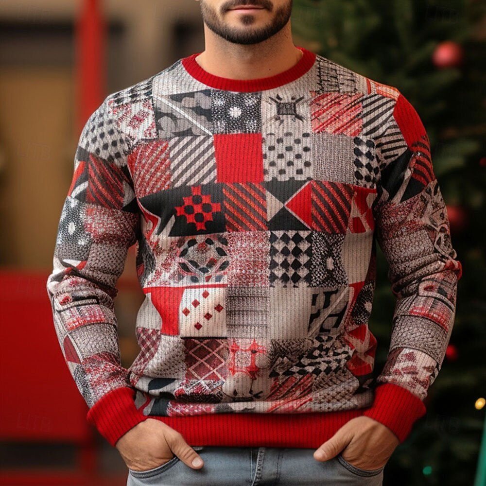 hässlicher Weihnachtspullover für Herren mit Tiermuster, Elch- und Schneeflocken-Print, Strickpullover, Strickmode, Silvesterpullover, Outdoor, Alltag, Urlaub, langärmlig, Rundhalsausschnitt, 2025 - $37.99 –P4