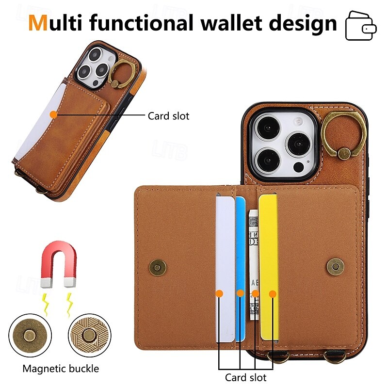 Phone Case For iPhone 16 Pro Max Plus iPhone 15 Pro Max Plus iPhone 14 13 12 11 Pro Max Plus iPhone 14 Pro Max iPhone 13 12 11 Pro Max Back Cover with Stand Holder with Wrist Strap Card Slot Retro 2025 - $21.99 –P10