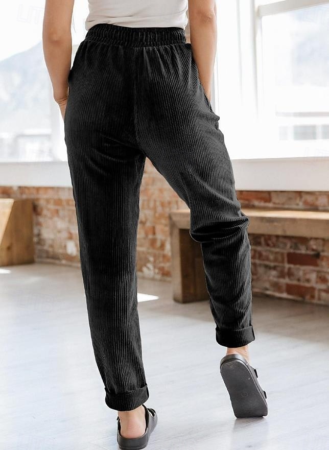 Women's Sweatpants Chinos Fashion Streetwear Full Length Medium Waist Plain Pocket Comfy Soft Comfortable Micro-elastic Outdoor Street Dark Brown Black Deep Blue Khaki Spring & Fall Loose Fit 2025 - $24.99 –P2