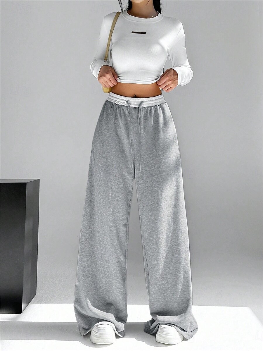 Dame Joggebukser Bred Bukseben kinesisk Mote Gatemote Full lengde Høy Midje عادي Lomme Elastisk midje comfy Myk Bekvem Mikroelastisk utendørs Gate Svart Grå Vår & Vinter Normal 2025 - $29.99 –P7