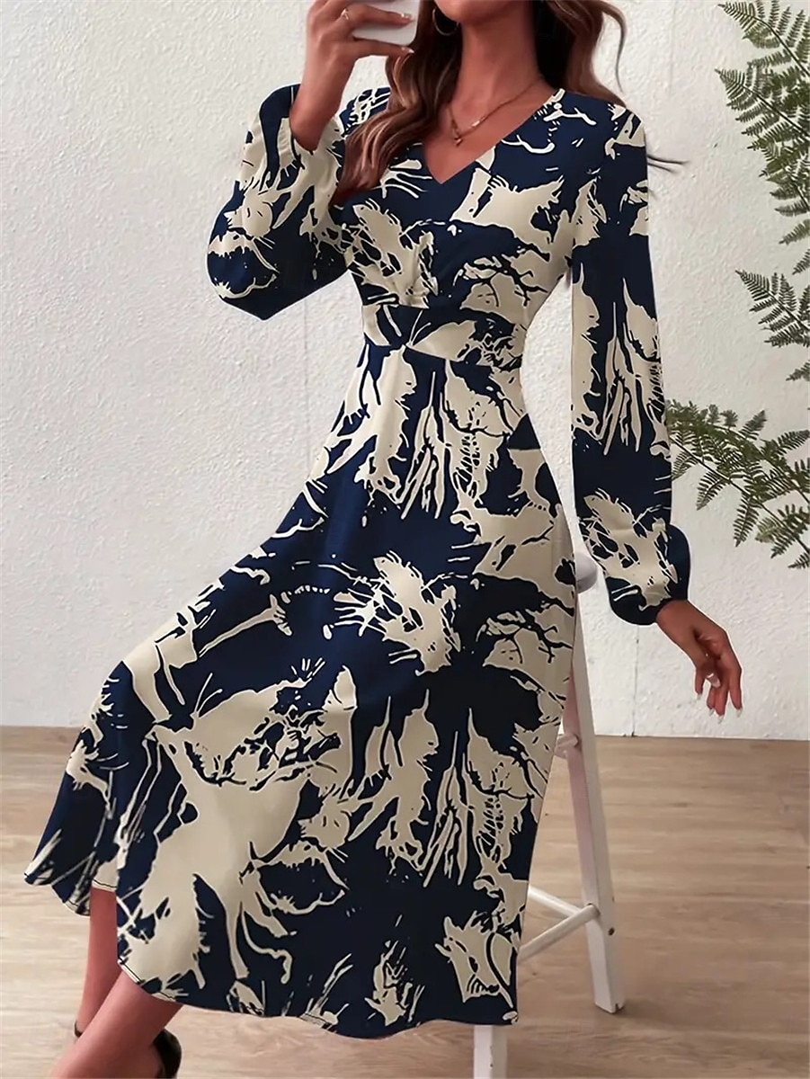 robe longue à fleurs à col en V et manches longues pour femme printemps automne de 2025 ? $52.99 –P4