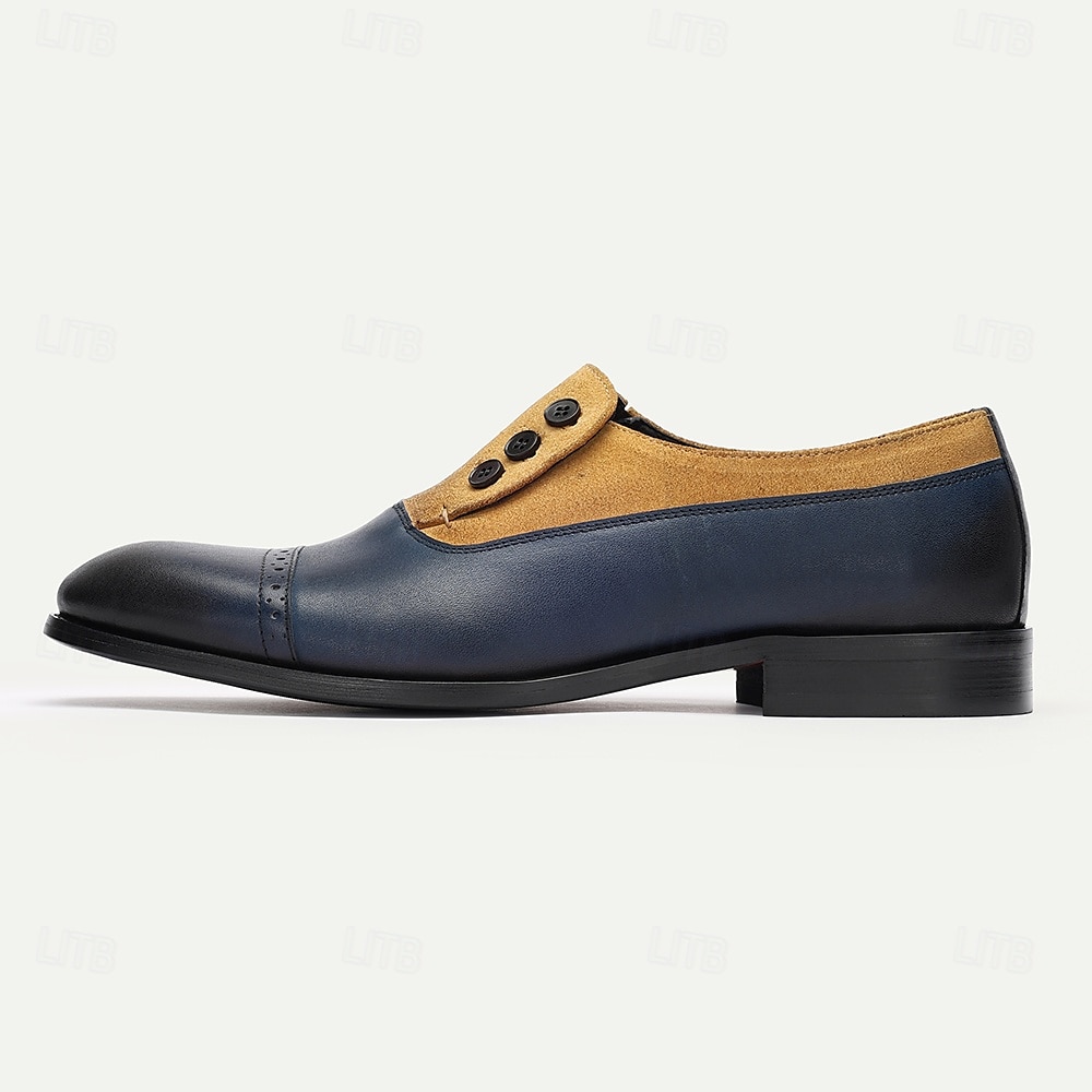 kvalitetssko for menn med okseskinn og semsket skinn - elegante blå og brune brogue-formelle sko for spesielle anledninger 2025 - $99.99 –P3