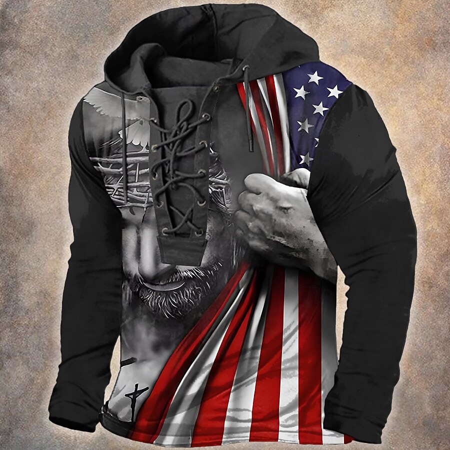 4η Ιουλίου 2026 250η Ημέρα Μνήμης Ανδρική Streetwear Σχεδιαστής Αμερικανική Σημαία Κωδικοποιημένο Μακρυμάνικο Hoodie Sweatshirt Καθημερινό Δρόμο 2026 - $32.99 –P1