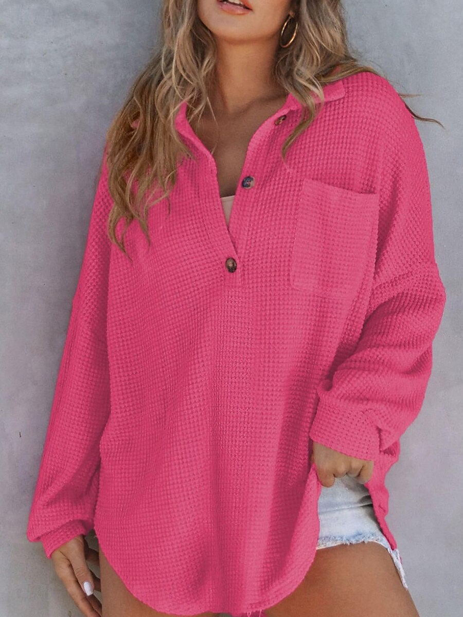 Dames Overhemd Blouse Effen Kleur Basic Casual Lange mouw Overhemdkraag Lange tops Dagelijks Knop Zak Zwart Fuchsia Groen Beige Herfst Winter 2025 - $24.99 –P1