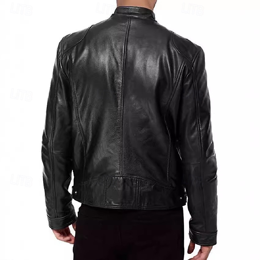 Men's Faux Leather Jacket Biker Jacket Motorcycle Jacket Daily Thermal Warm Rain Waterproof Zipper Fall & Winter Solid Colored Punk Vintage Stand Collar Regular Black Blue Brown Coffee Jacket 2026 - $45.99 –P5