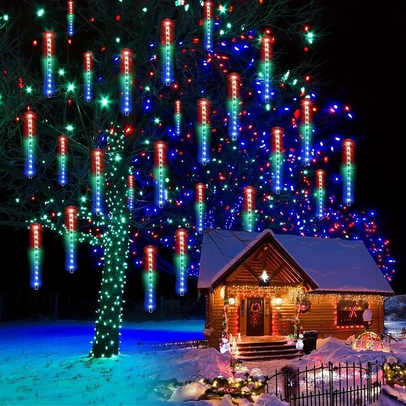 1 Stück Solar-Meteorschauerlicht, 30 cm, 8 Röhren, 192 LEDs, Weihnachtsbaumbeleuchtung für die Traufe, Weihnachtsbaum- und Gartendekoration 2025 - $26.99 –P4