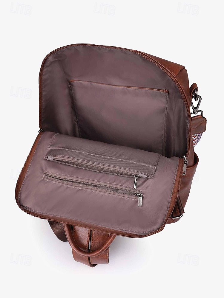 vintage ryggsäck i konstläder för kvinnor med tofs och justerbar geometrisk rem – ledig resväska med flera fickor 2025 - $46.99 –P4