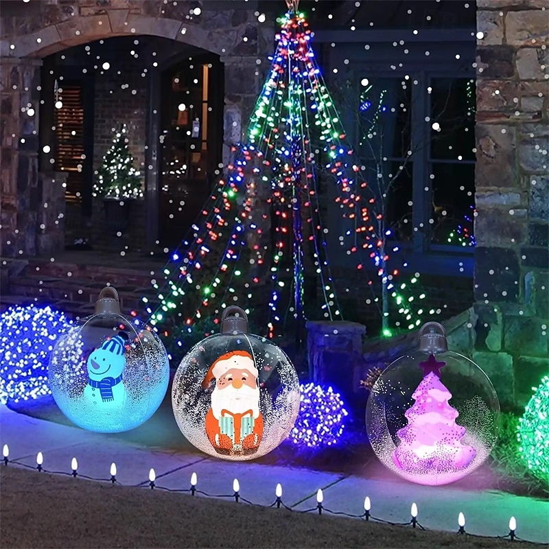 60 cm transparenter aufblasbarer RGB-Weihnachtsballon mit Licht, riesige große Weihnachtsdekoration für draußen, aufblasbarer Weihnachtsball aus PVC für Weihnachtsdekoration im Garten, Hof und auf der Terrasse 2025 - $29.99 -P10