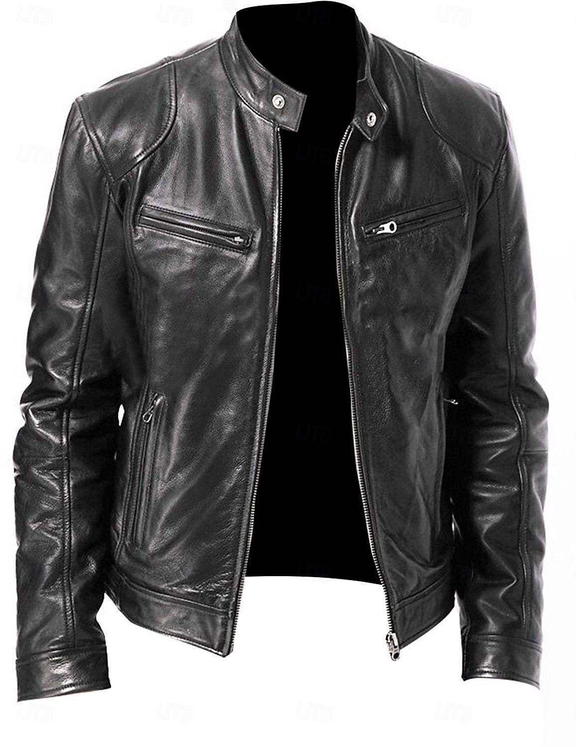 Men's Faux Leather Jacket Biker Jacket Motorcycle Jacket