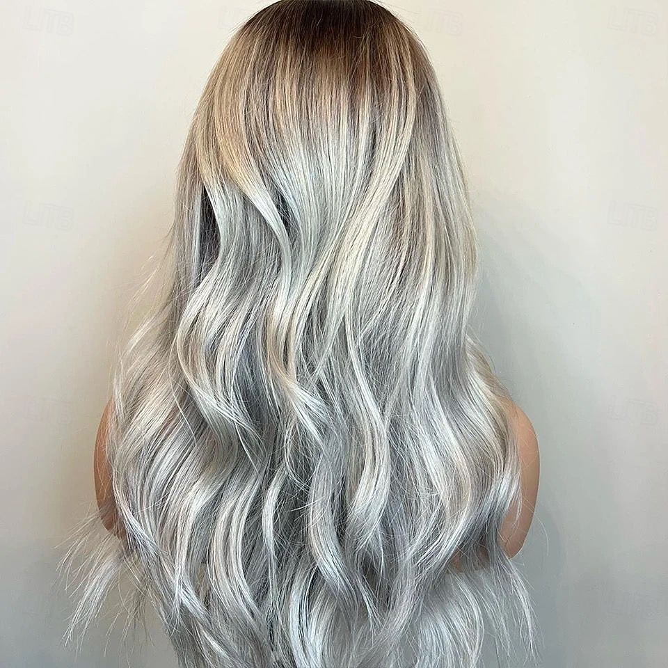 Cabelo Humano Fechamento 5x5 13x4 Lace Front Peruca Parte do meio Cabelo Brasileiro Ondulado Cinzento Escuro Peruca 130% 150% Densidade do Cabelo com o cabelo do bebê Cabelo Ombre Riscas Naturais Sem de 2025 por $235.79 –P4