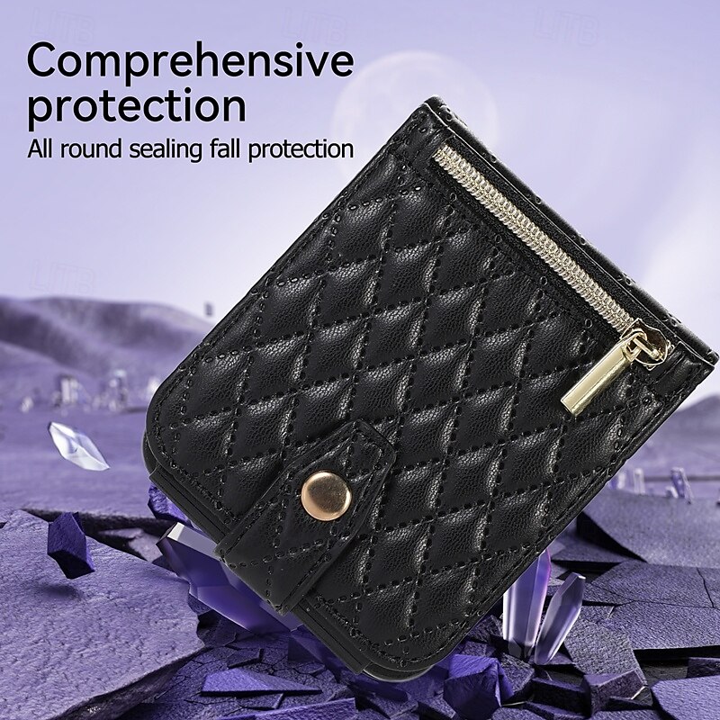 Phone Case For Z Flip 6 Z Flip 5 Z Flip 4 Z Flip 3 Flip Cover with Stand Holder Zipper with Wrist Strap Retro TPU PU Leather 2025 - $23.99 –P9