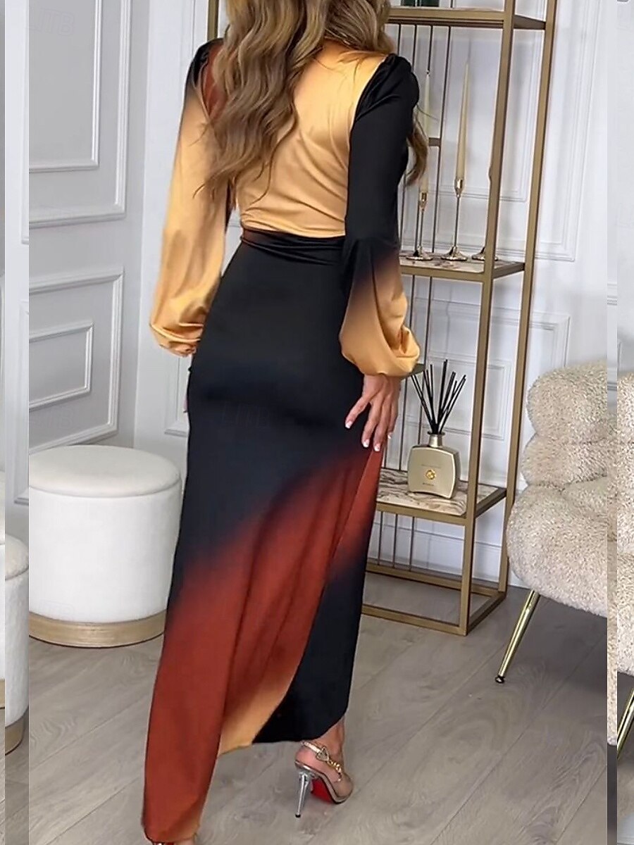abito midi da donna con scollo profondo sfumato e maniche lunghe primavera autunno del 2025 a $41.99 –P4
