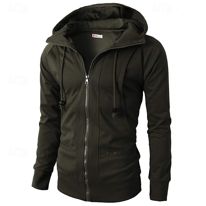 Voor heren Hoodie met rits Hoodie met volledige rits Fleece hoodie Zwart Wijn Leger Groen Marineblauw Khaki Capuchon Effen Rits omhoog Zak Sport & Outdoor Dagelijks Feestdagen Polyester Streetwear 2025 - $20.99 –P13