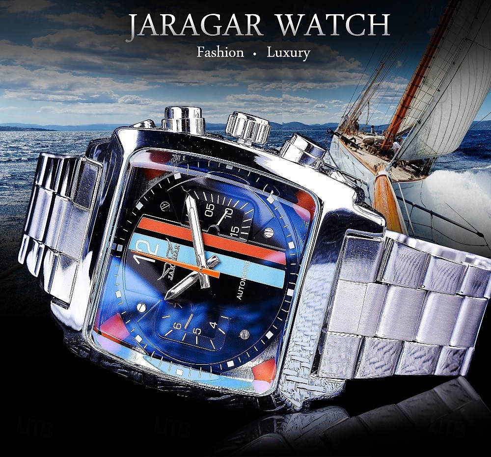 2025年 JARAGAR 569メンズ自動機械式時計 ファッションレトロデザイン スクエアダイヤル 日付週 防水スチールストラップレジャー腕時計  コレクション – $51.99 –P2