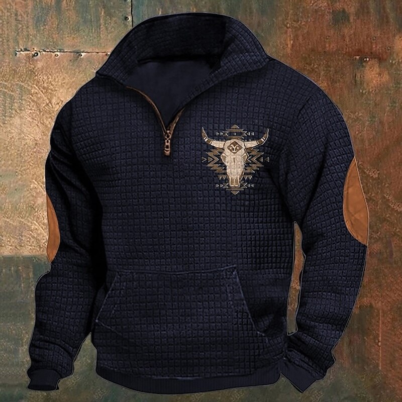 Homens Moletom Waffle Moletom Moletom com zíper Preto Branco Azul Marinha Cáqui Cinzento Escuro Meio Zíper Gráfico Vaca Imprimir Patchwork Bolso frontal Quarter Zip Diário Feriado Para Noite Poliéster de 2025 por $28.99 –P9