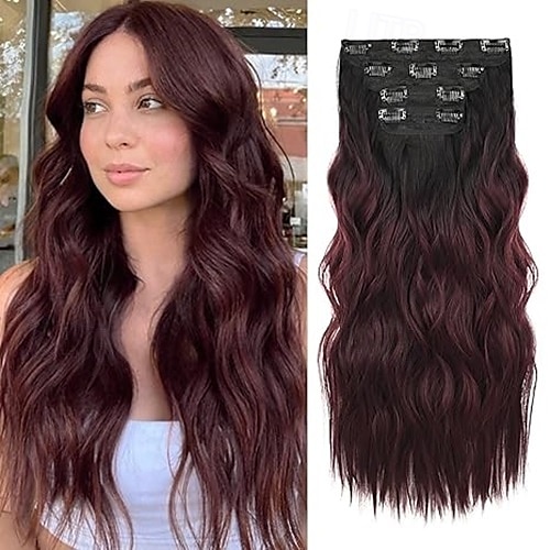 Ondulado Clipes Cabelo Sintético Longo Alongamento Com Presilha 4pçs Resistente ao Calor Mulheres de 2025 por $18.49 –P2