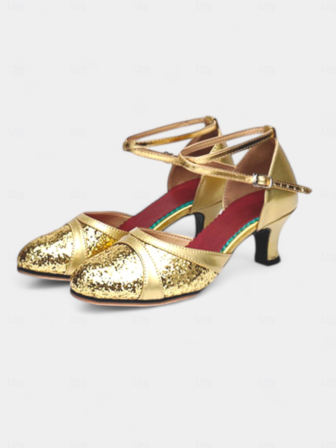 Gouden glitter dansschoenen voor dames met kruisbandontwerp – sprankelende ballroom- en latinhakken voor optredens en oefeningen 2025 - $32.99 –P5