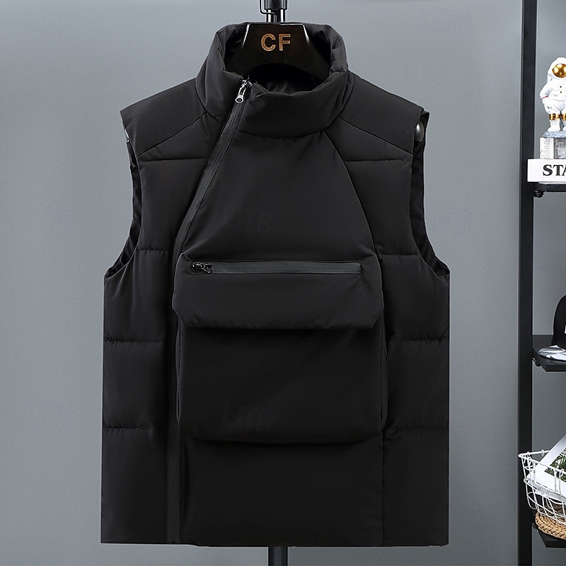 Herr Pufferväst Dagligen Ledigt Vår & Höst Ficka Polyester Bekväm Ensfärgat Pullover Normal Svart Grå Väst 2025 - $38.99 –P2
