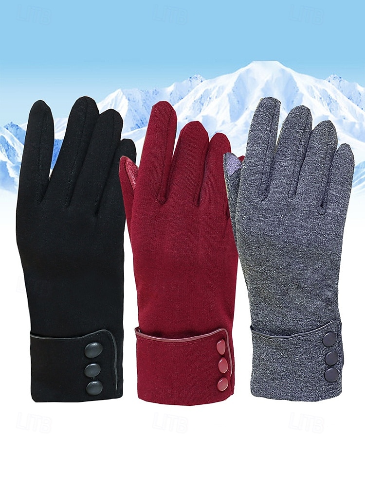 Schwarze Touchscreen-Winterhandschuhe für Damen mit Knopfmanschette – warme und stylische SMS-Handschuhe für kaltes Wetter 2025 - $11.99 –P6