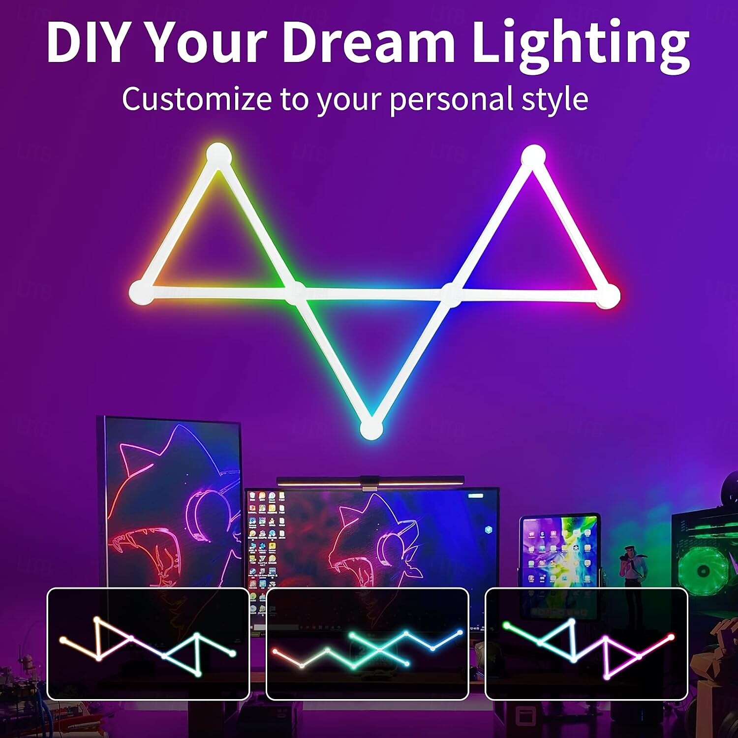 RGB светодиодные умные светильники игровые линии света Bluetooth приложение музыкальная синхронизация домашнего стенового креативного освещения световые панели с 24-кнопочным RF пультом управления 2025 - $95.99 –P8