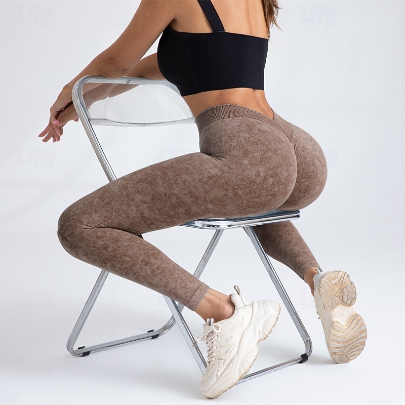 Damskie Spodnie do jogi Legginsy do jogi Scrunch Butt Ruched Butt Lifting Podnoszenie pośladków Wyszczuplenie brzucha Wysoka talia Pilates Trening w siłowni Trening Rajstopy Jednokolorowe Ciemnoszary 2026 - $23.99 –P1