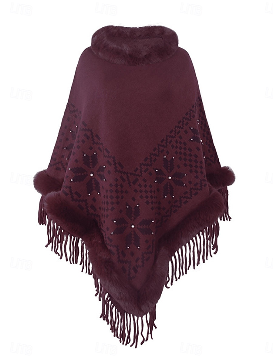 Per donna Felpa Pullover Maglione Coprispalle Informale Morbido Rombi A coste A collo alto Nappa Lavorato a maglia Bordo in pelliccia sintetica Manica a 3/4 Maglie lunghe Maglia Esterno Giornaliero del 2025 a $34.99 –P10