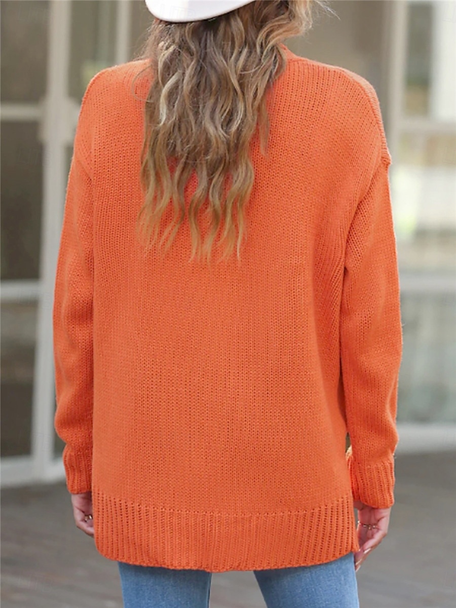 Per donna Felpa Cardigan Informale Morbido Colore puro A coste Apertura anteriore Tasche Lavorato a maglia Manica lunga Top regolari Maglia Esterno Giornaliero Fine settimana Arancione Autunno Inverno del 2025 a $56.99 –P3