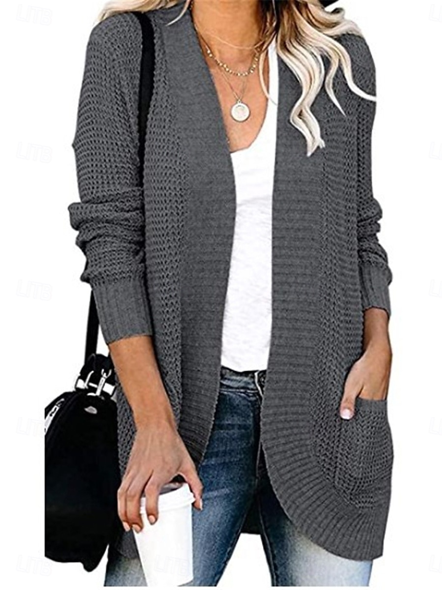 Women's Sweater Cardigan Casual Soft Pure Color Ribbed V Neck Pocket Knitted Long Sleeve Regular Tops Knit Outdoor Daily Weekend Army Green Gray Fall Winter 2025 - $56.99 –P1