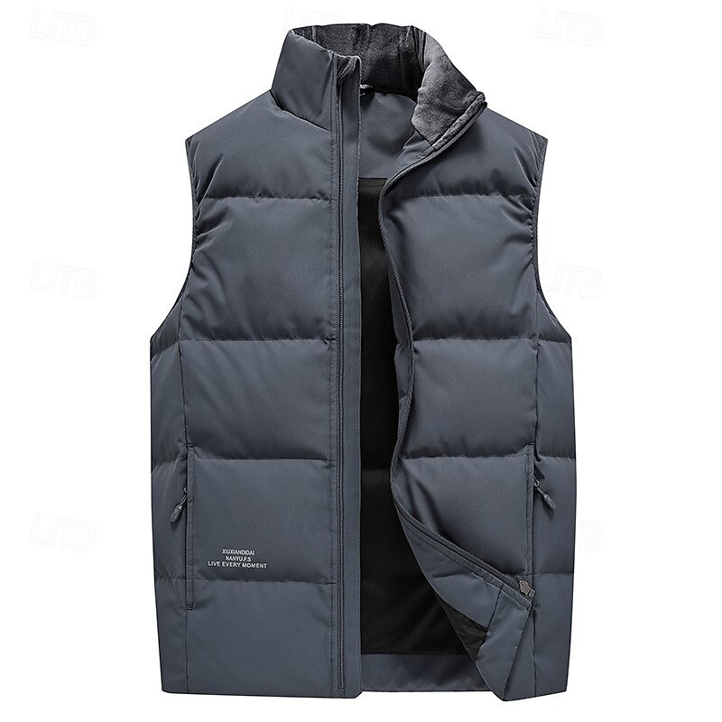 Homme Gilet en duvet Quotidien Occasionnel Printemps & Automne Avec Poches Polyester Confortable Couleur Unie Fermeture éclair Col montant Noir Rose Claire Rouge Violet Gilet de 2025 ? $66.99 –P8