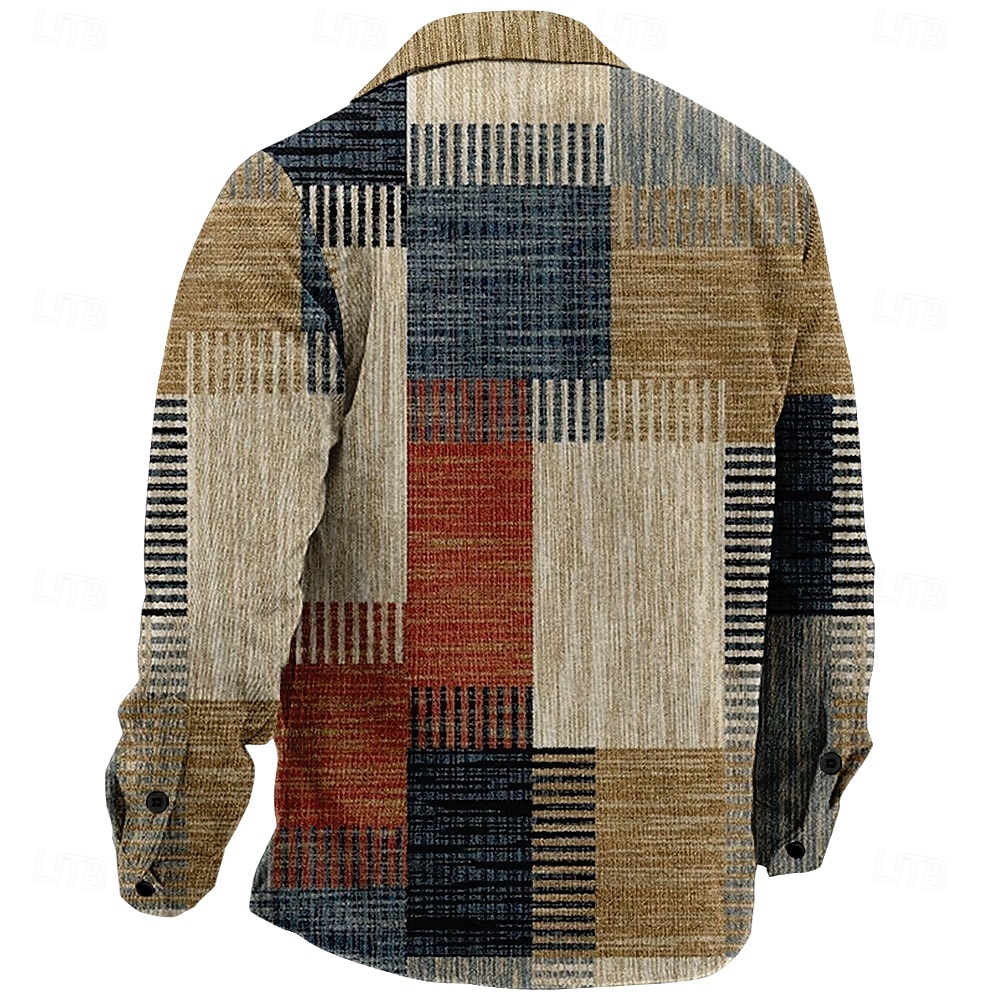 Hombre Plaid Diseño Geométrico Camisa de Pana Chaqueta tipo camisa Sobrecamisa Manga Larga Vintage Informal de negocios Exterior Uso Diario Otoño invierno Cuello Vuelto Camisas con cuello Botones 2026 - $40.99 –P2