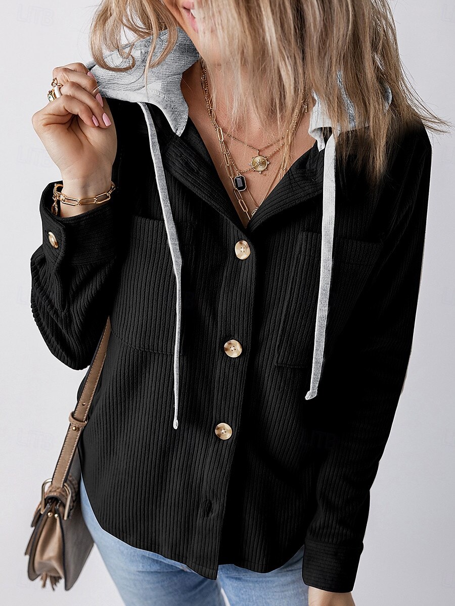 Veste d'Hiver Femme Extérieur Plein Air Usage quotidien mode Décontractées Avec poches Normal Manteau Noir Vert Véronèse Automne Hiver Boutonnage Simple Sweat à capuche Standard S M L XL 2XL de 2025 ? $50.99 –P4