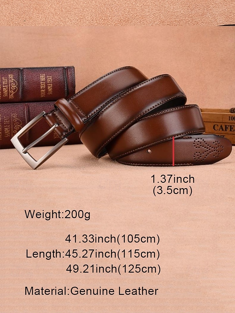 Men's Brown Leather Belt – Classic Buckle Design with Embossed Pattern, Perfect for Casual and Formal Wear 2026 - $14.99 –P6