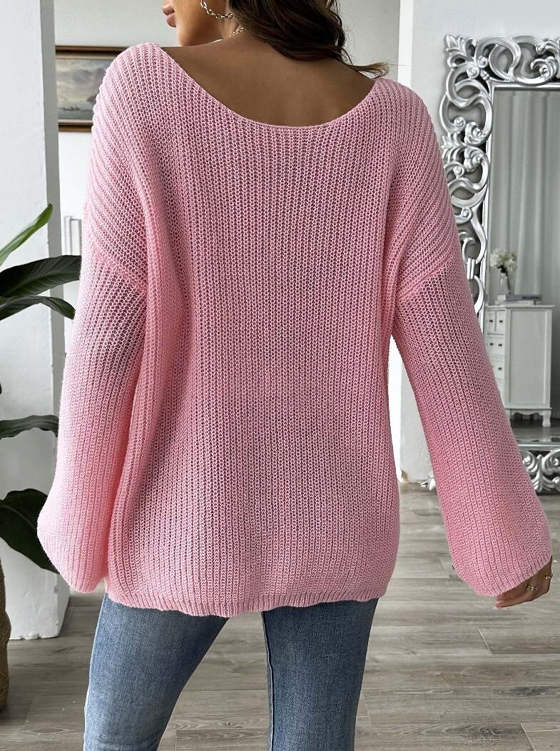 Női Pulóver Elegáns Napi Tömör szín Terített nyak Flitter Hosszú ujj Normál felsők Kötött Karácsony Parti Arcpír rózsaszín Tavasz Ősz 2025 - $35.99 –P2