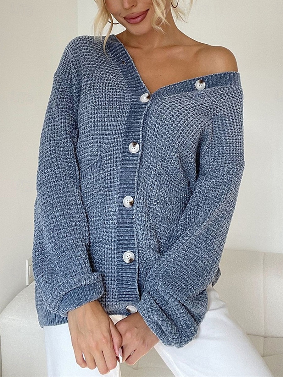 Women's Sweater Cardigan Casual Soft Pure Color Ribbed V Neck Buttons Pocket Knitted Long Sleeve Long Tops Knit Outdoor Daily Weekend Pink Blue Fall Winter 2025 - $52.99 –P4