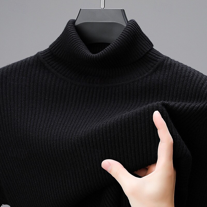 Men's Pullover Sweater Jumper Knit Sweater Ribbed Knit Regular Knitted Plain Turtleneck Fashion Casual Daily Wear Date Clothing Apparel Fall & Winter Wine Black S M L 2025 - $26.99 –P9