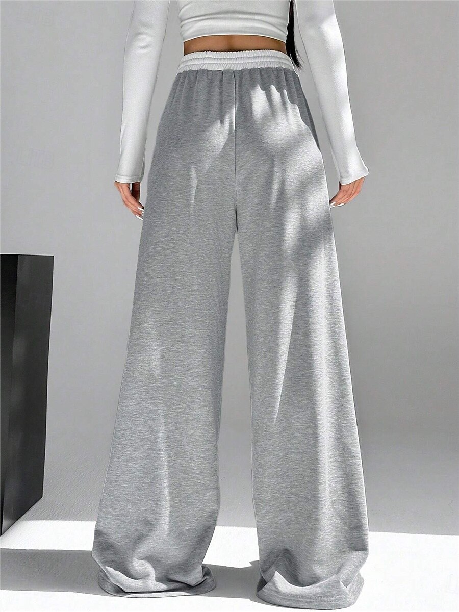 Dame Joggebukser Bred Bukseben kinesisk Mote Gatemote Full lengde Høy Midje عادي Lomme Elastisk midje comfy Myk Bekvem Mikroelastisk utendørs Gate Svart Grå Vår & Vinter Normal 2025 - $29.99 –P10