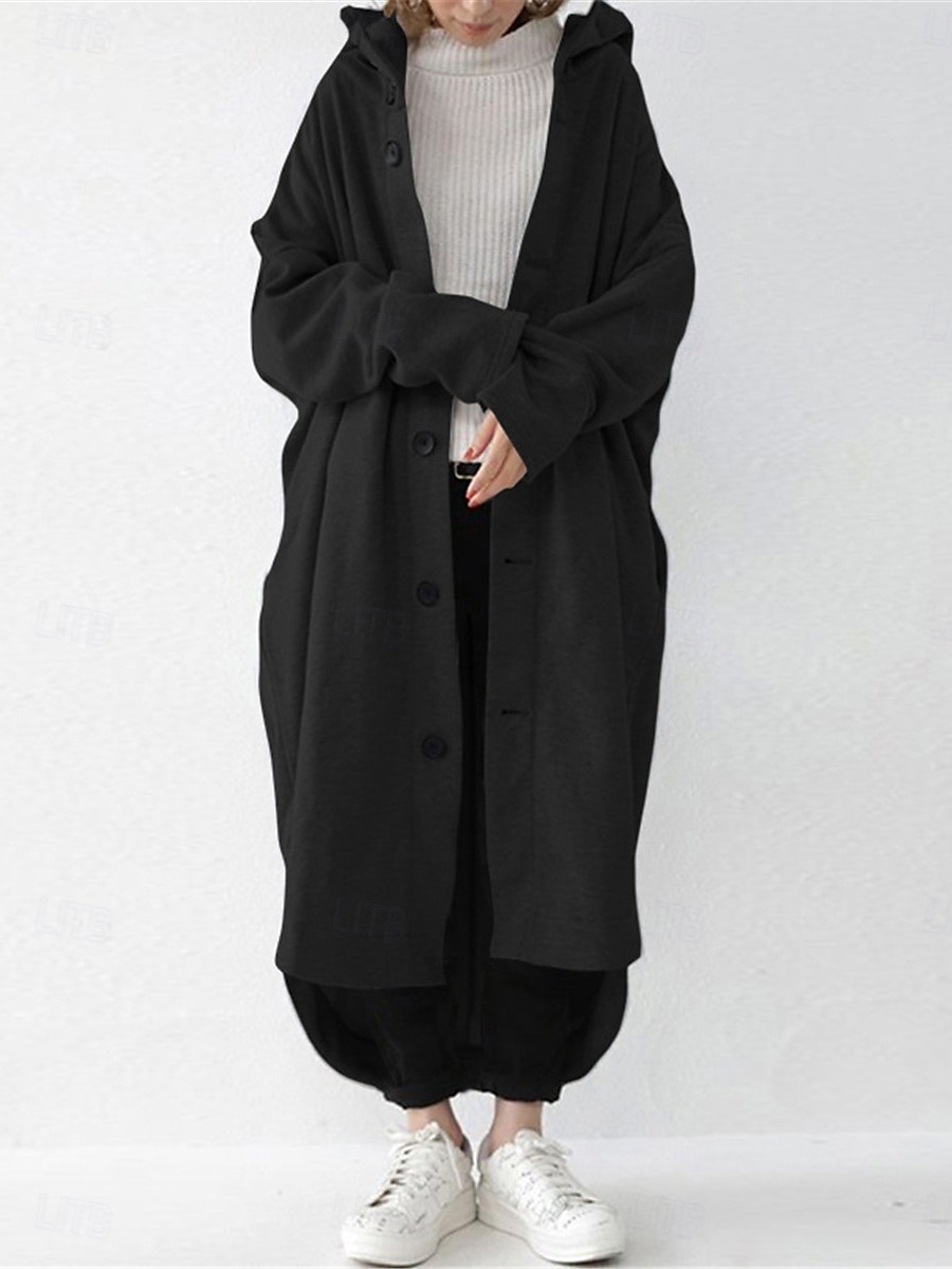 Veste à capuche Femme Extérieur Plein Air Usage quotidien mode Décontractées Avec poches Maxi Manteau Noir Rouge Abricot Automne Hiver Boutonnage Simple Sweat à capuche Standard S M L XL 2XL de 2025 ? $41.99 –P4