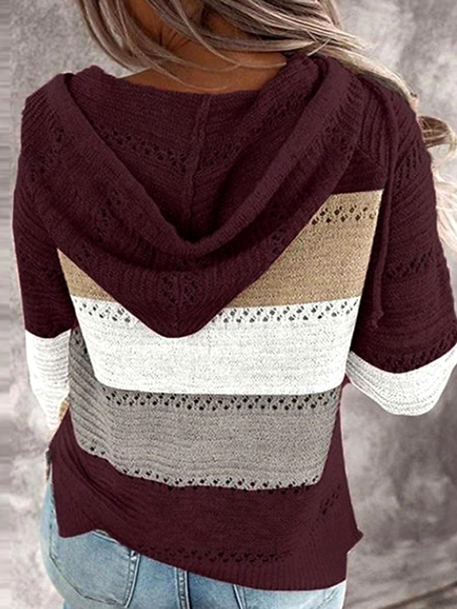 Dame Genser Pullover genser Fritid Myk Stripet Riflet Med hette Strikket Langermet Vanlige topper Strikke utendørs Daglig Helg Rosa Vin Høst Vinter 2025 - $52.99 –P8
