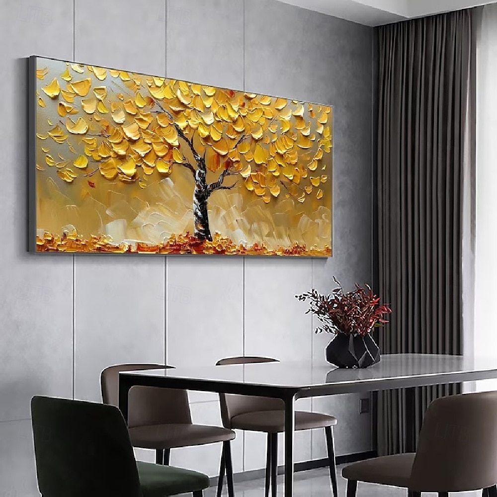 handgefertigte abstrakte goldene Baumgemälde auf Leinwand handgemalt reich strukturierte Acrylmalerei moderne Ölgemälde Wandkunst handgemaltes Kunstwerk Ölgemälde für Wohnzimmer Wanddekoration 2025 - $116.99 –P1