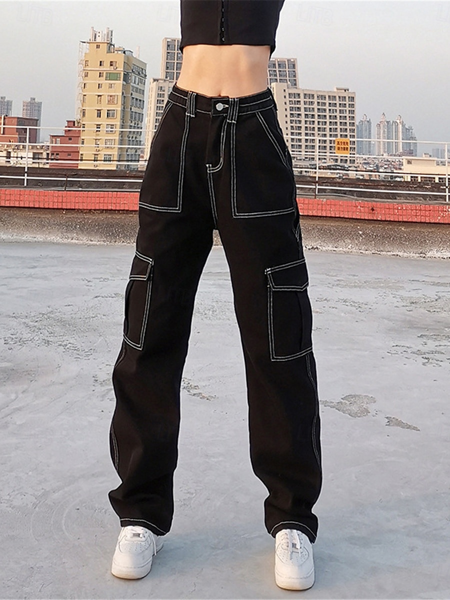 Per donna Pantaloni cargo Di tendenza Streetwear Lunghezza intera Vita alta Liscio Multi tasca comodo Morbido Comodo Media elasticità Esterno Strada Nero Cachi Grigio Primavera & Autunno Standard del 2025 a $24.99 –P6