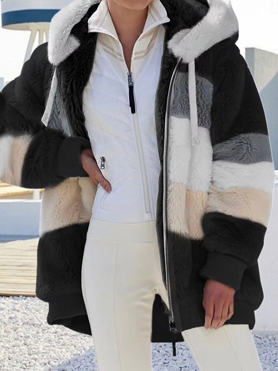 Жен. Флисовая жилетка Пальто тедди Куртка с капюшоном Сохраняет тепло Дышащий Молния Карман На флисе На каждый день Полоса Отпуск Для улицы На каждый день На выход Молния Обычная Толстовка с капюшоном 2026 - $14.99 –P7